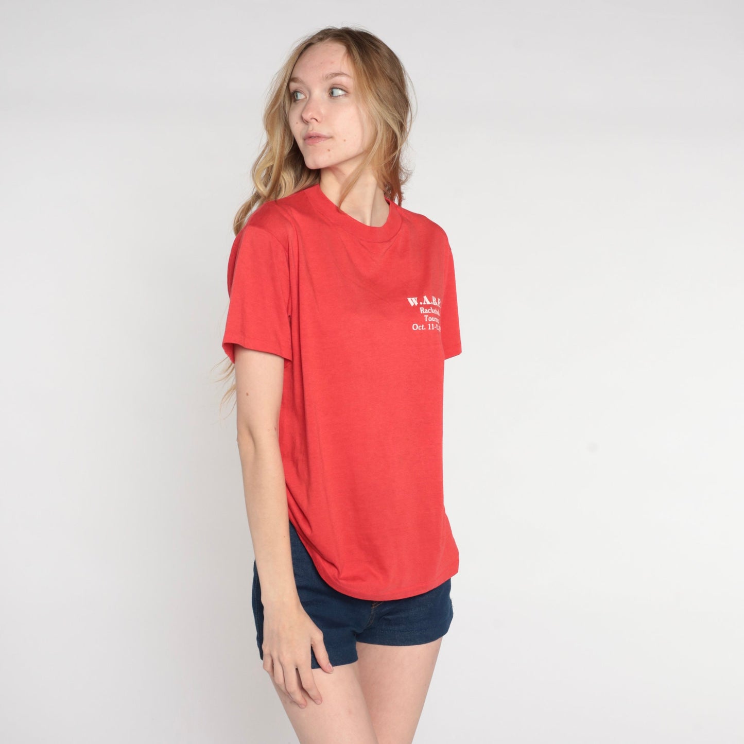 1985 WABF Racketball Tournament Graphic T-Shirt Red Single Stitch Medium