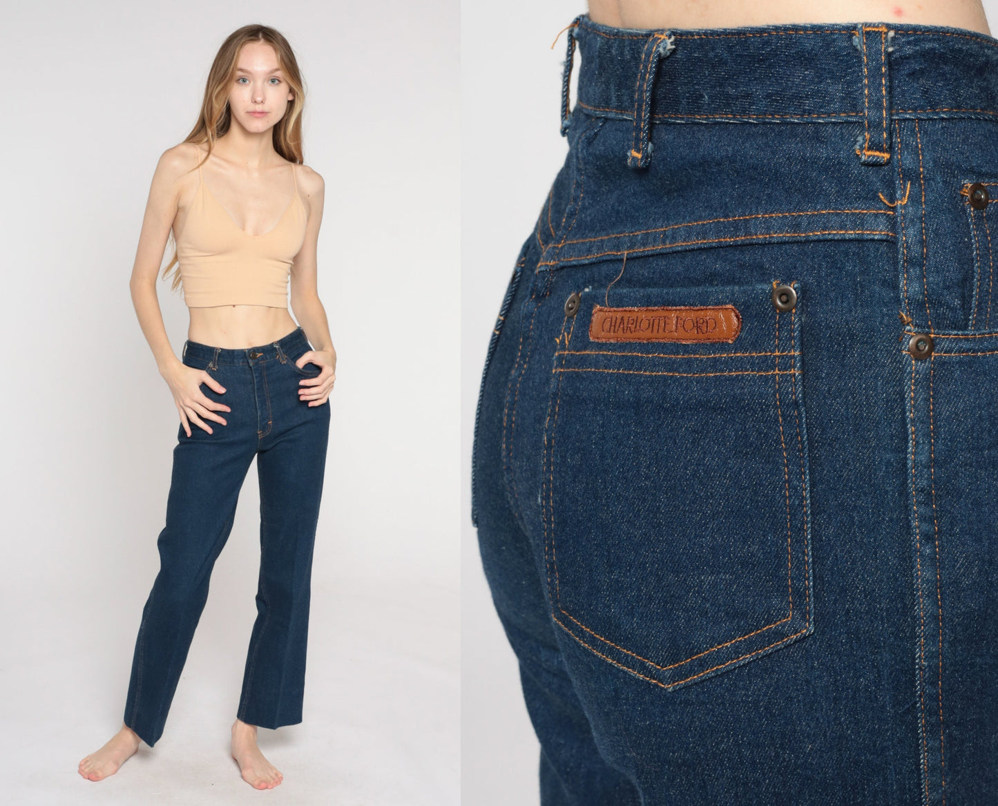80s Charlotte Ford High Waist Straight Leg Jeans Dark Wash Denim Small 4