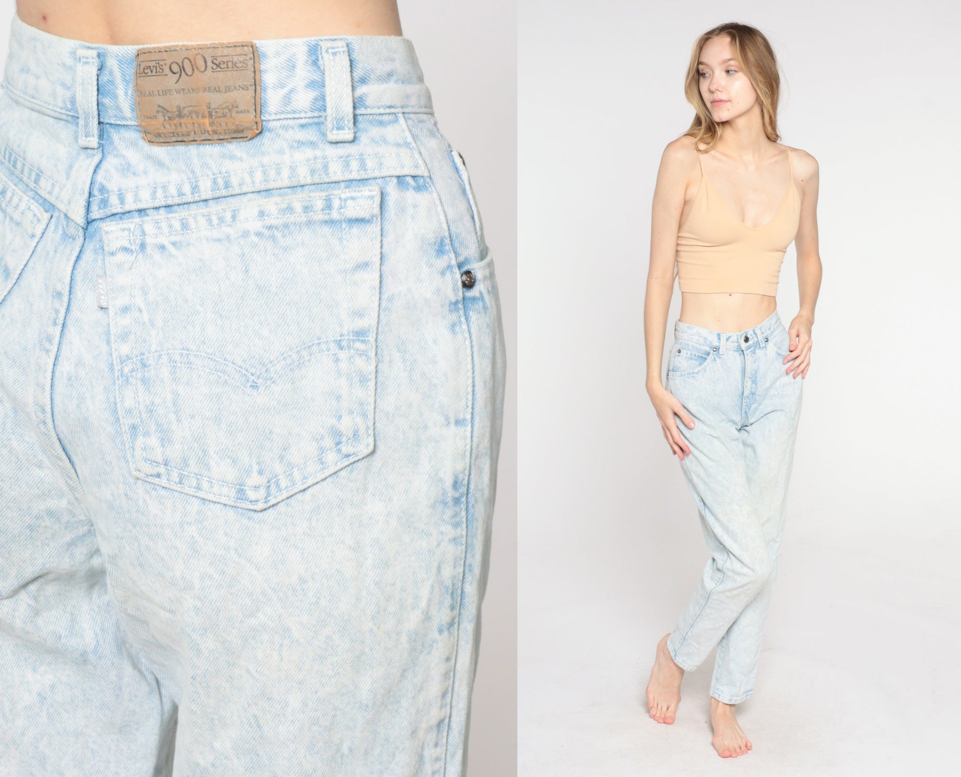 Levi's 900 Acid Wash High-Waisted Tapered Jeans 90s Denim Extra Small