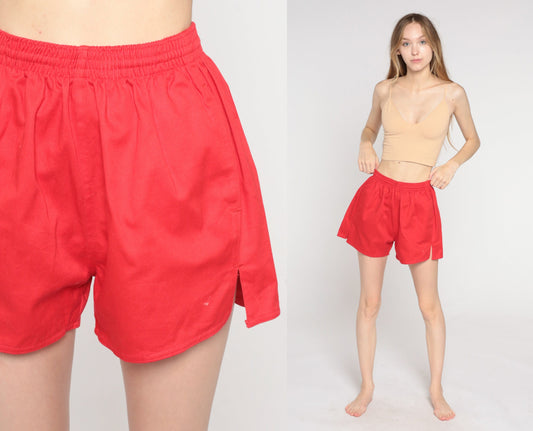 70s Red Running Shorts High Waist Elastic Gym Hotpants Extra Small XS