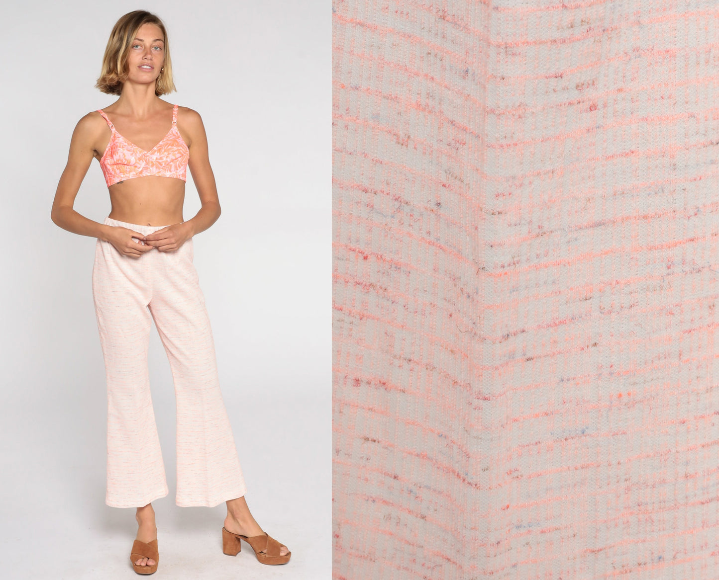 70s Pink Bell Bottom Pants High Waist Flared Trousers Small Medium