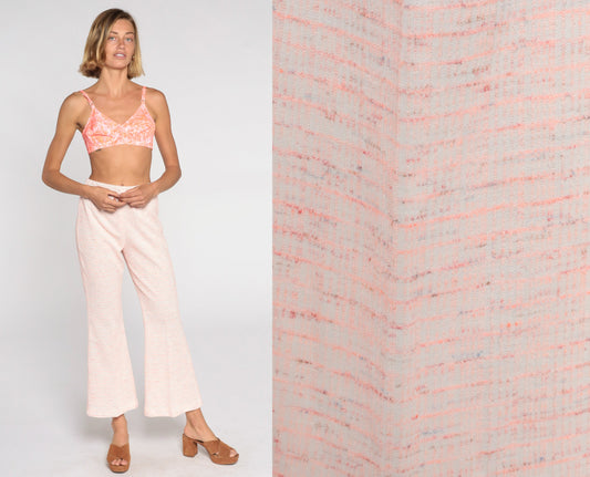 70s Pink Bell Bottom Pants High Waist Flared Trousers Small Medium