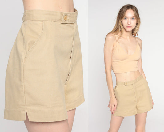 80s Khaki High-Waisted Shorts Cotton Blend Tan Trouser Extra Small