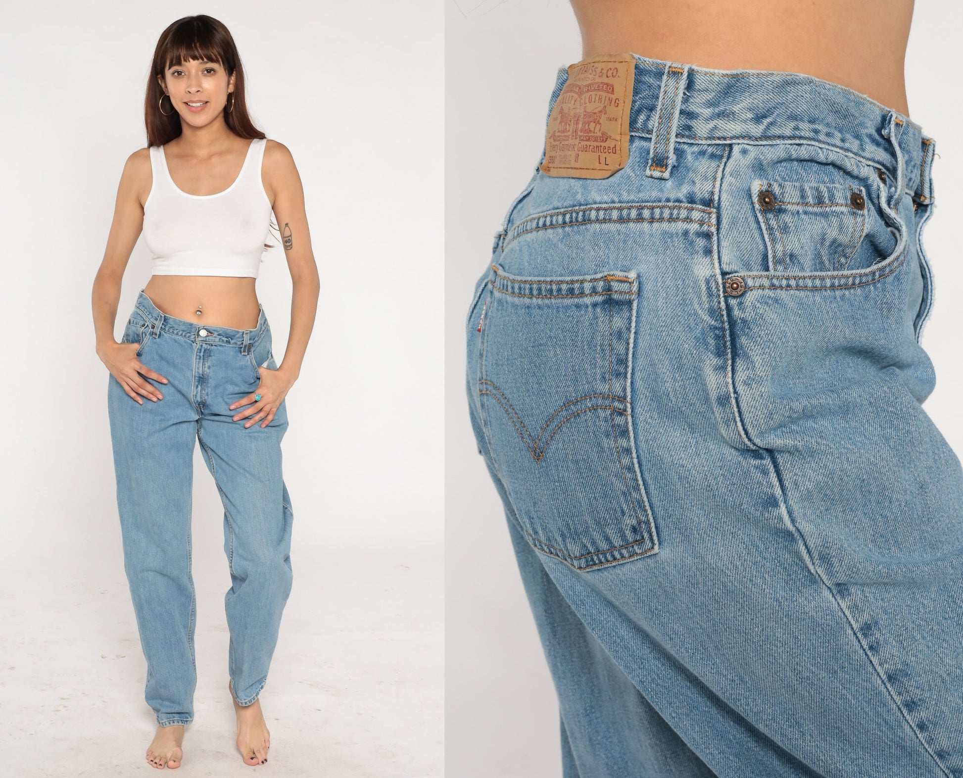 90s Levi's 550 High Waisted Tapered Denim Jeans Blue Large Long
