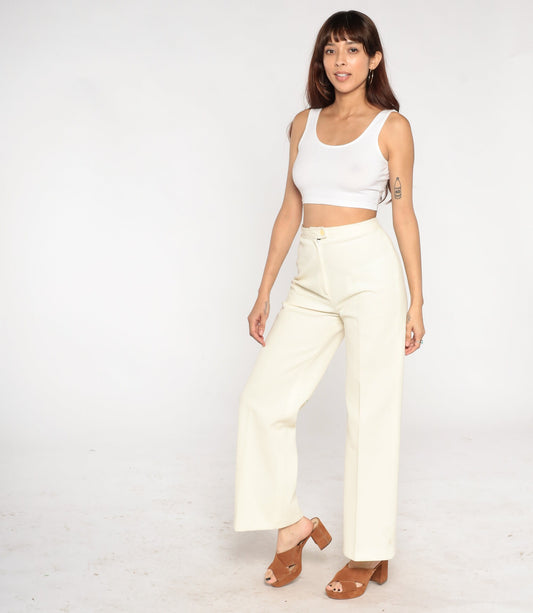 70s Cream High-Waisted Flared Trousers Medium M