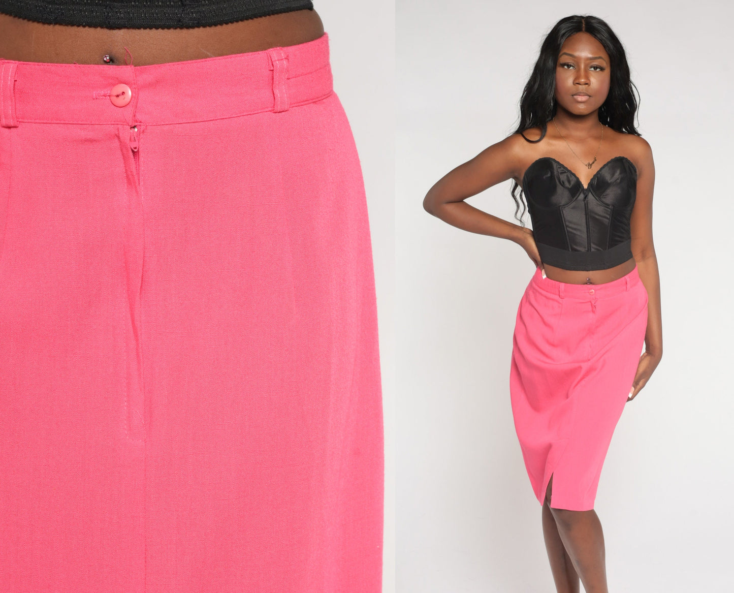 90s Pink Pencil Skirt High Waisted Knee Length Front Slit Medium 8