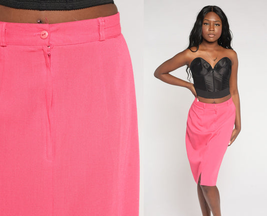 90s Pink Pencil Skirt High Waisted Knee Length Front Slit Medium 8