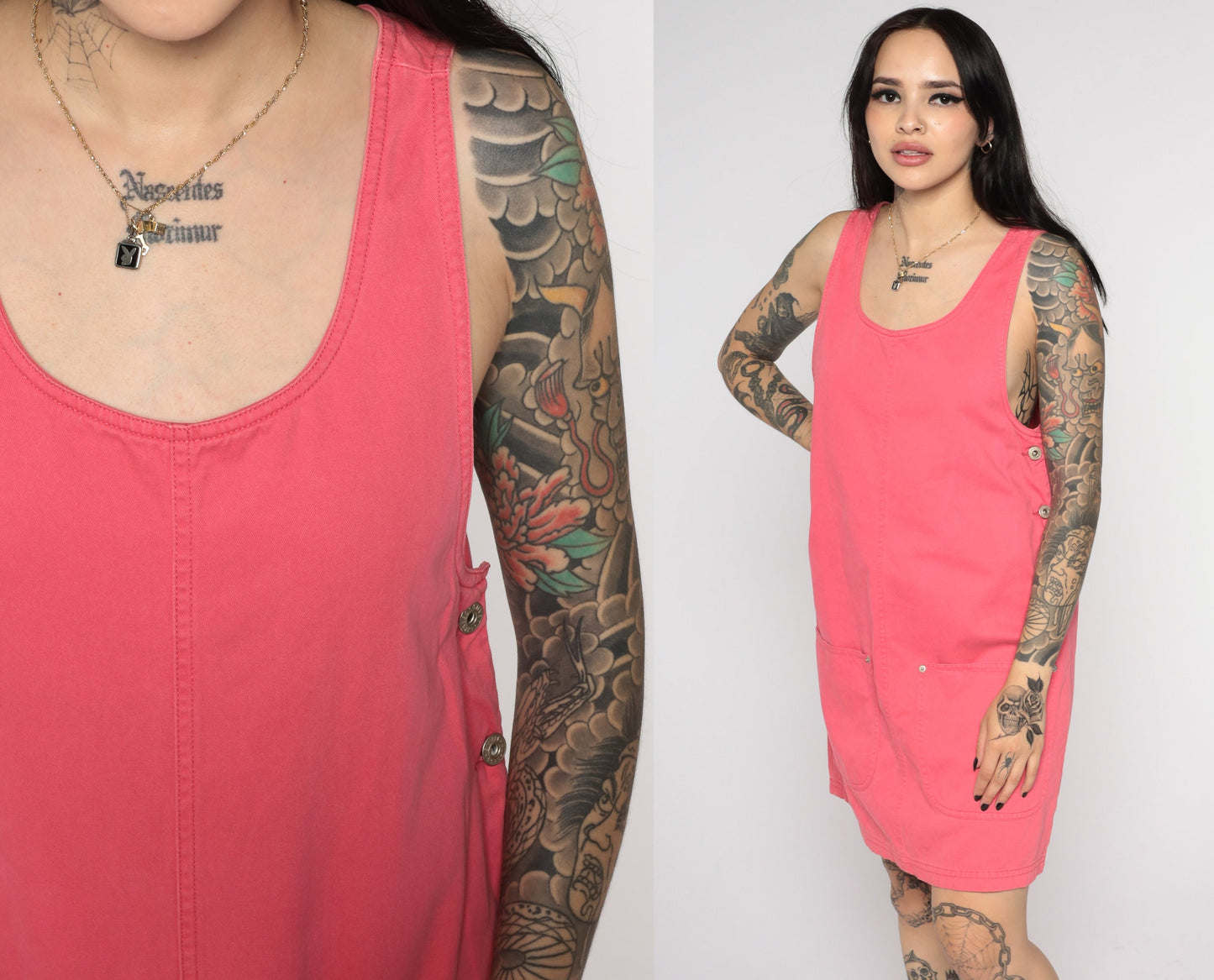 90s Pink Cotton Jumper Dress Mini Shift Pinafore Small
