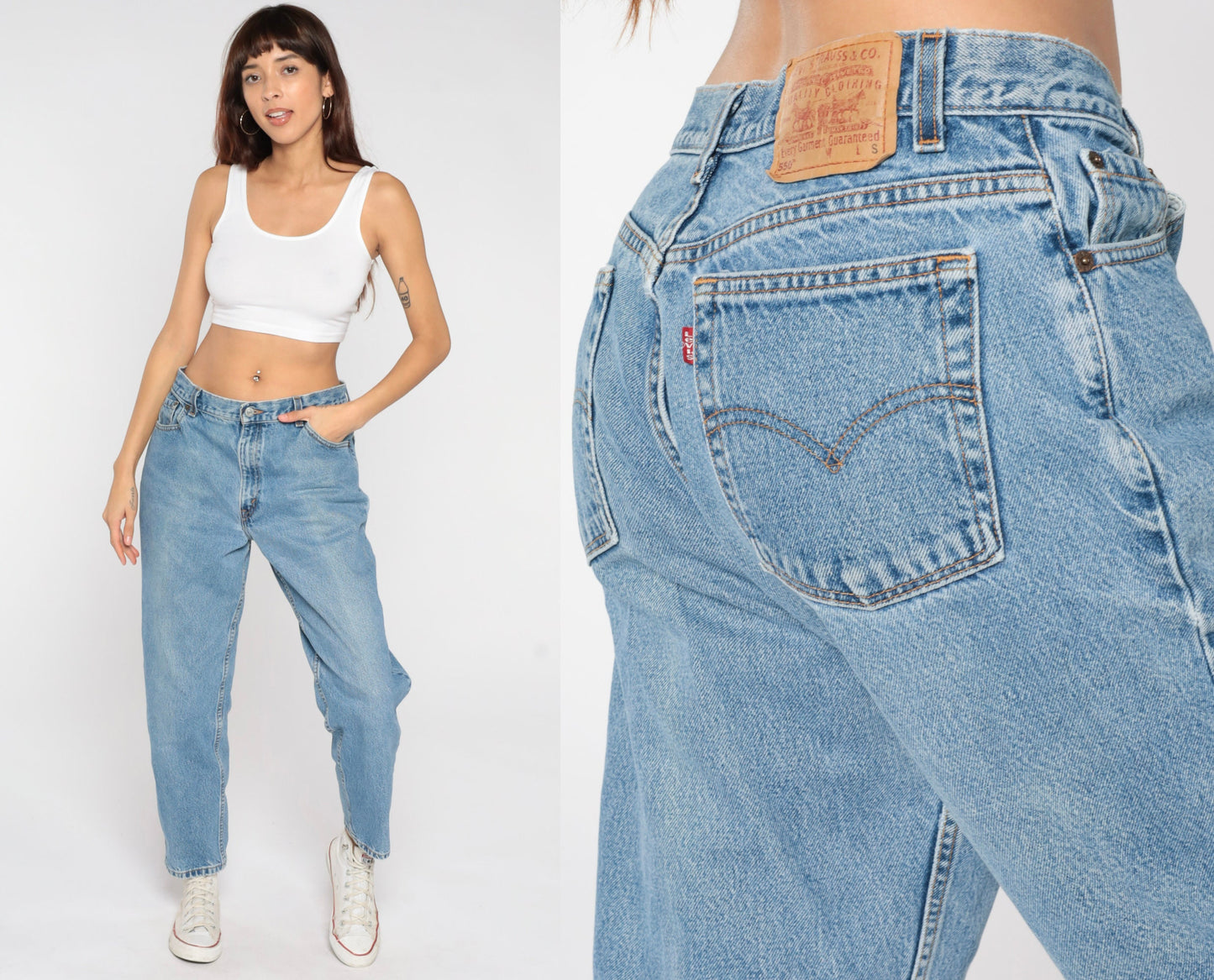 Levi's 550 High Waist Jeans 80s Blue Denim Tapered Leg Made USA 14