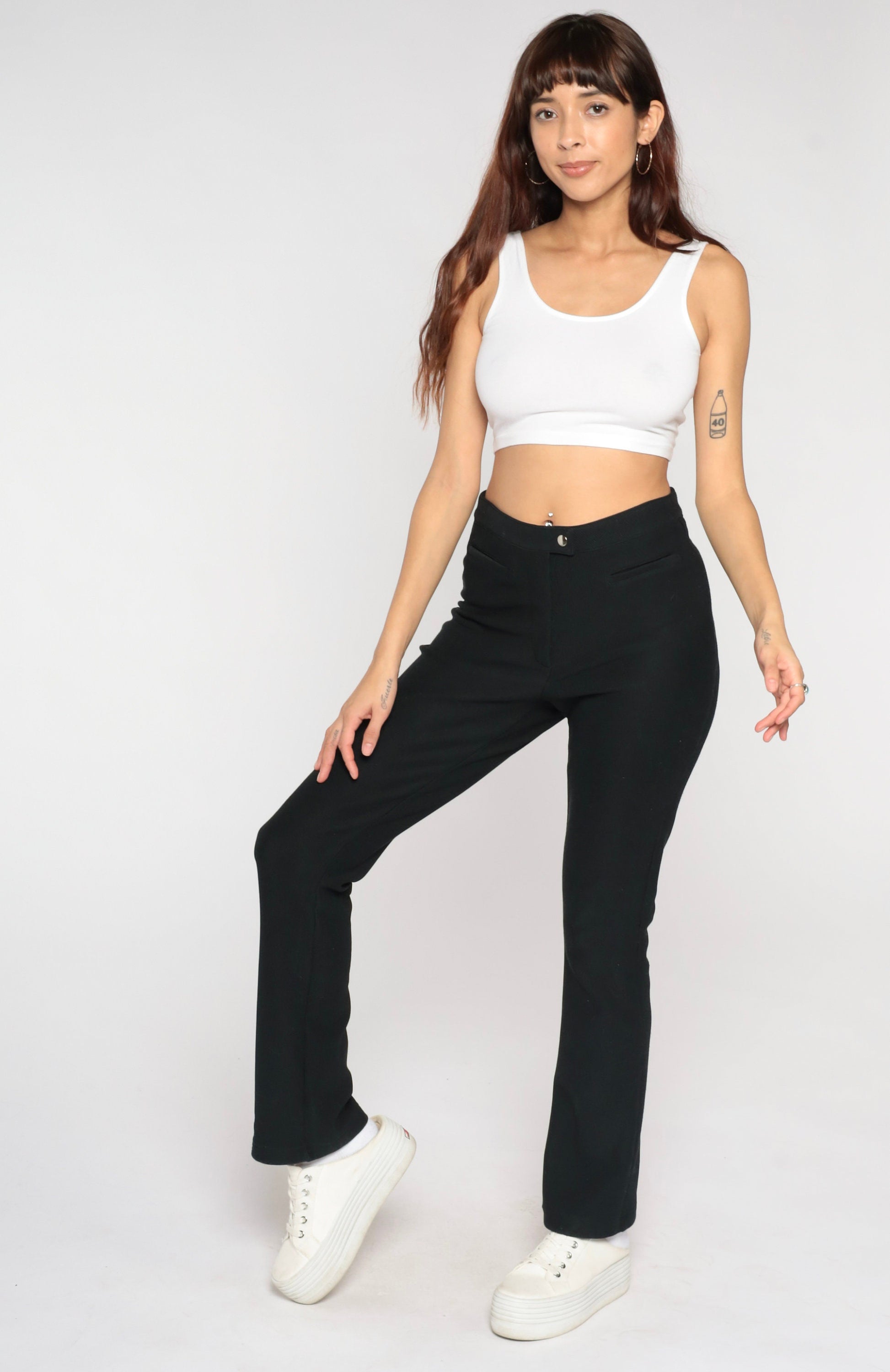 00s Black High-Rise Slim Trousers Y2K Fitted Pants Medium M