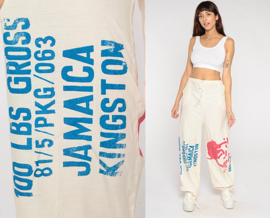 70s Jamaica Kingston Flour Mill Drawstring Pants Bull Print Medium Large