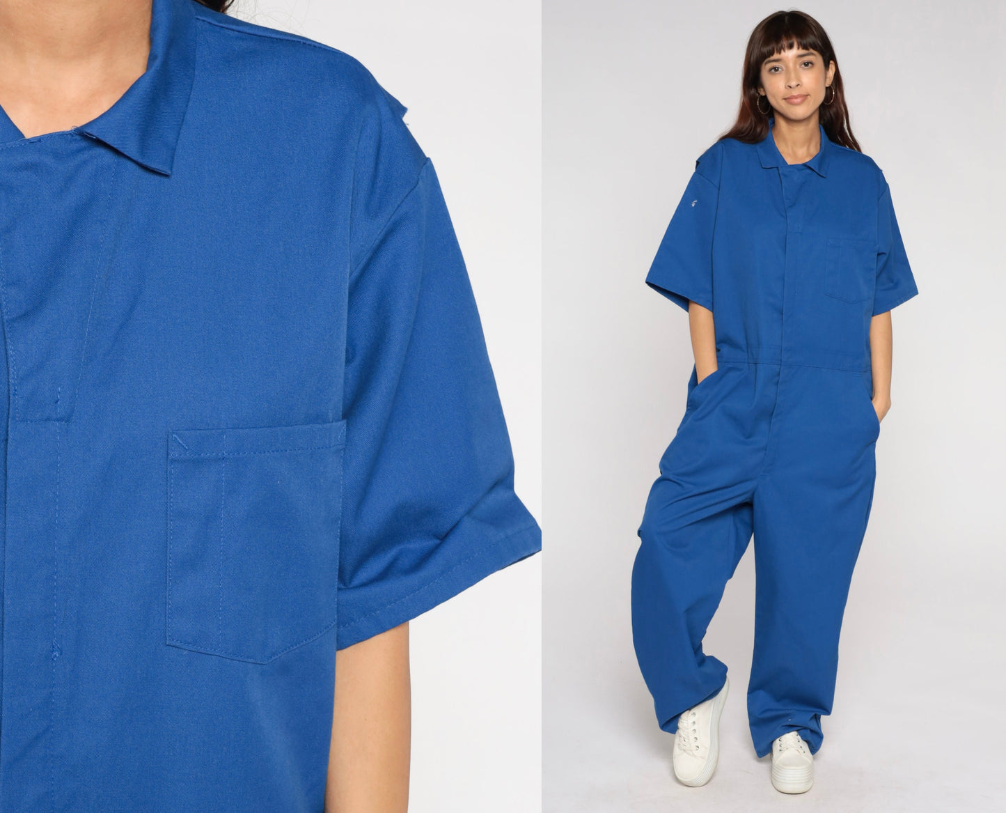90s Blue Coveralls Short Sleeve Jumpsuit Men's 46 Extra Large