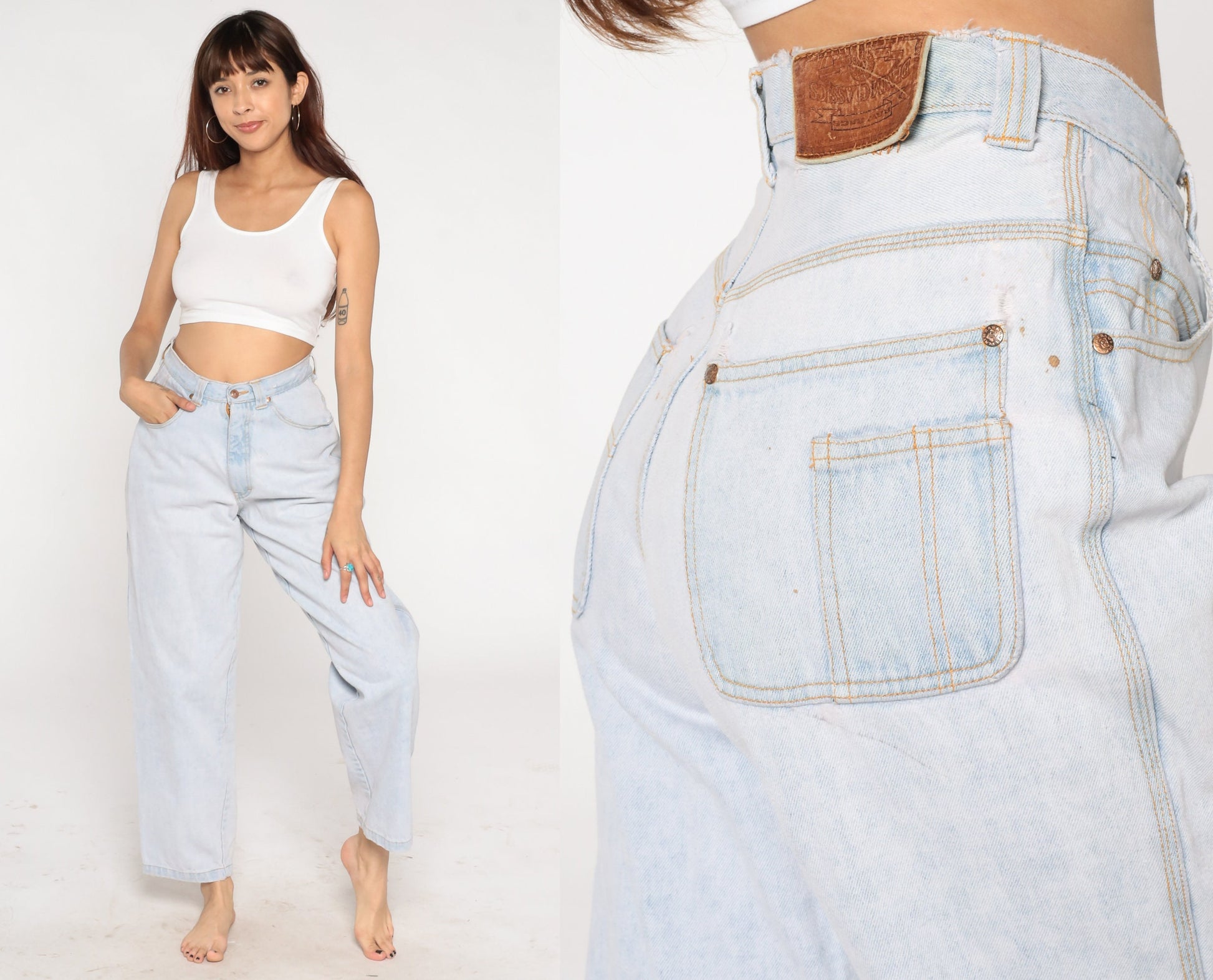 90s Raw Rags Light Stone Wash High Waist Straight Leg Jeans Medium 30