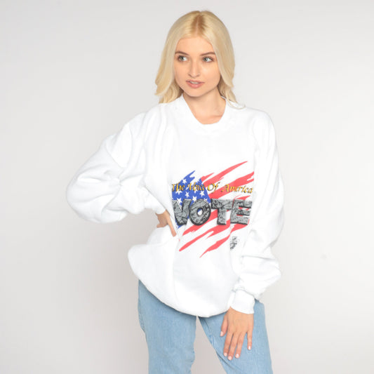 90s Voice of America Vote Sweatshirt Raglan Graphic Crewneck Extra Large