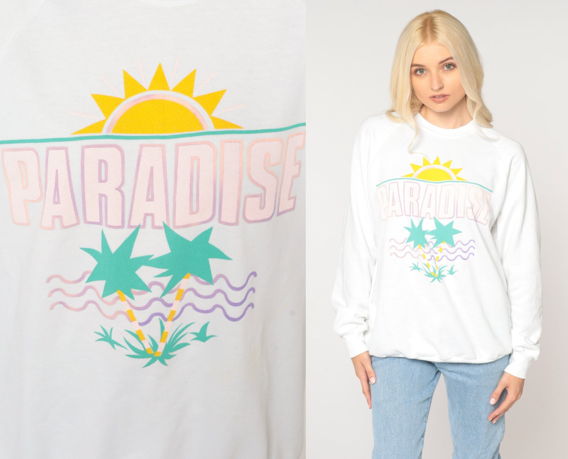 80s Tropical Beach Sunset Paradise Sweatshirt Graphic Crewneck Extra Large XXL
