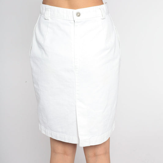 90s Calvin Klein White Denim Mini Skirt High Waisted Pencil Small S