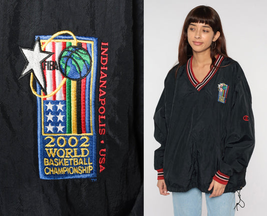 2002 FIBA World Championship Champion Windbreaker Black Pullover Jacket Large