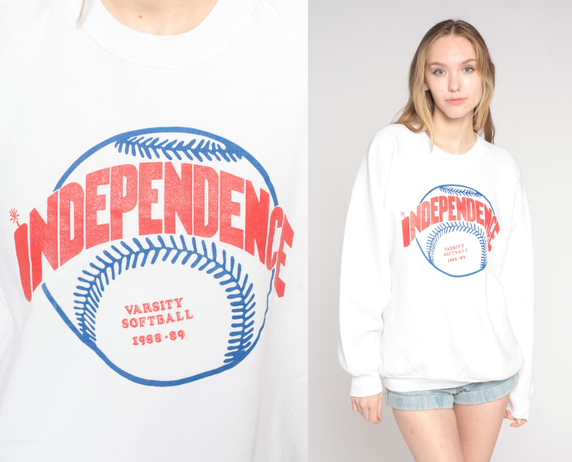 90s Independence Varsity Softball 1988-89 Graphic Sweatshirt White Extra Large