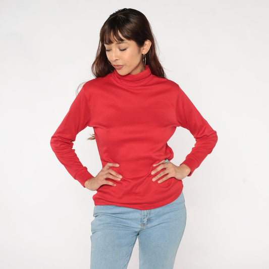 80s Red Turtleneck Long Sleeve Top Medium M