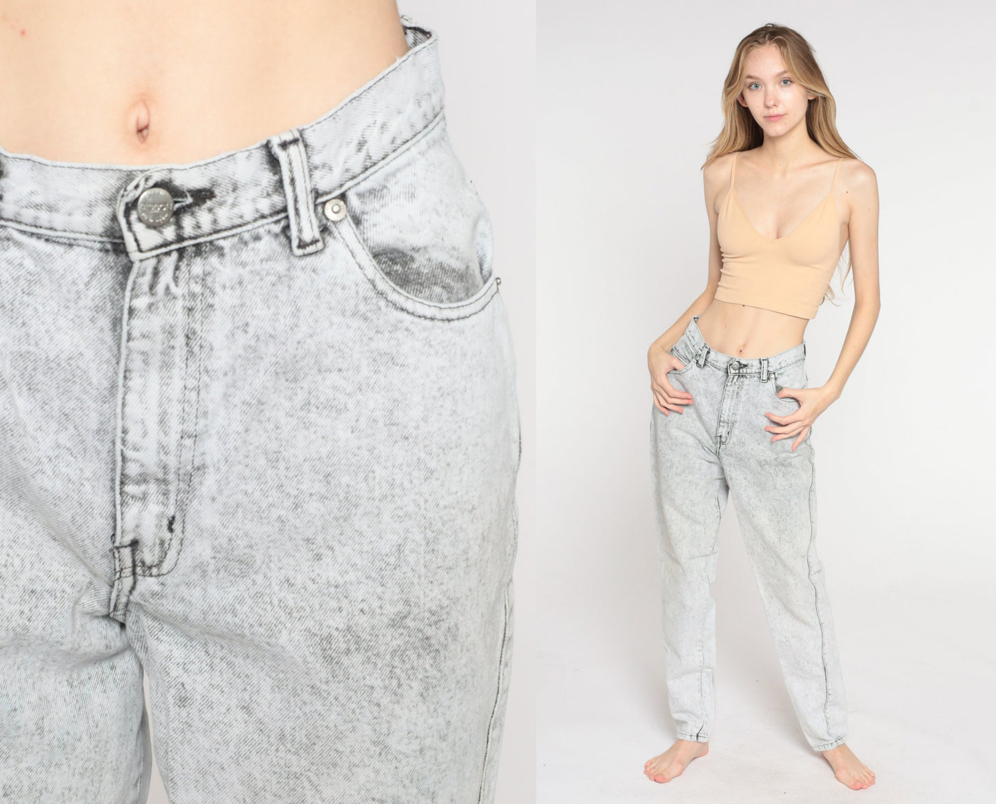 80s Sasson Acid Wash Mom Jeans Grey Denim High Rise Tapered Small S