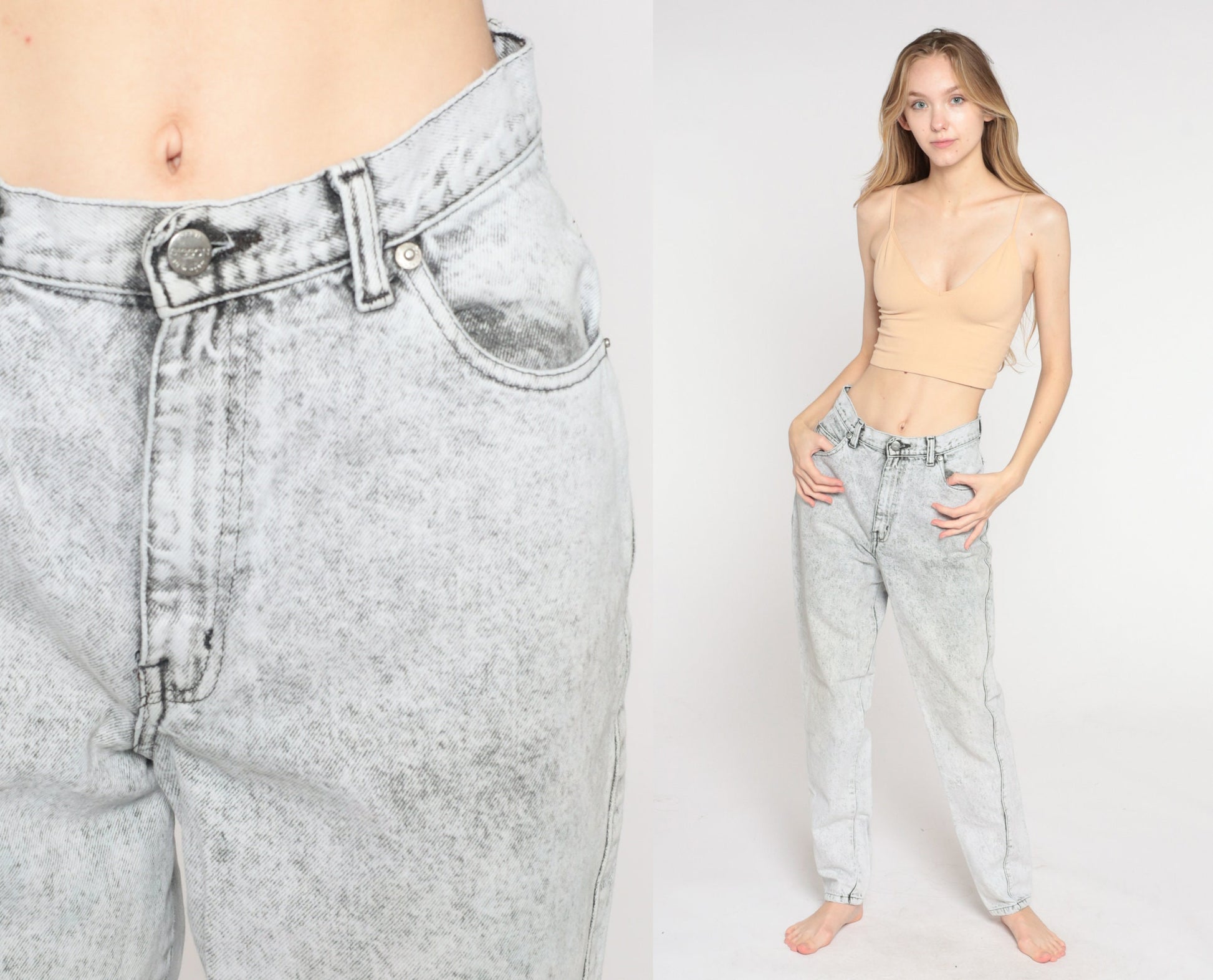 80s Sasson Acid Wash Mom Jeans Grey Denim High Rise Tapered Small S