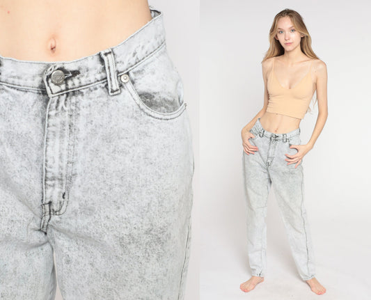 80s Sasson Acid Wash Mom Jeans Grey Denim High Rise Tapered Small S