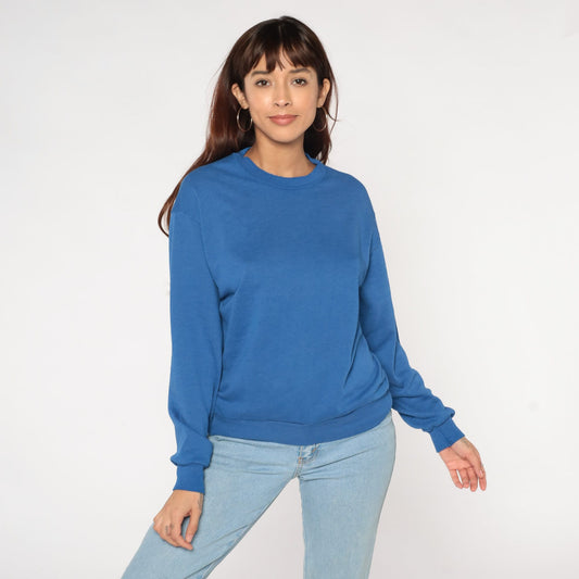 80s Blue Crewneck Sweatshirt Drop Shoulder Pullover Medium M