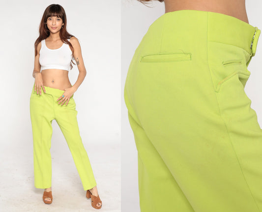 70s Chartreuse Straight Leg Trousers High Rise Mens 36