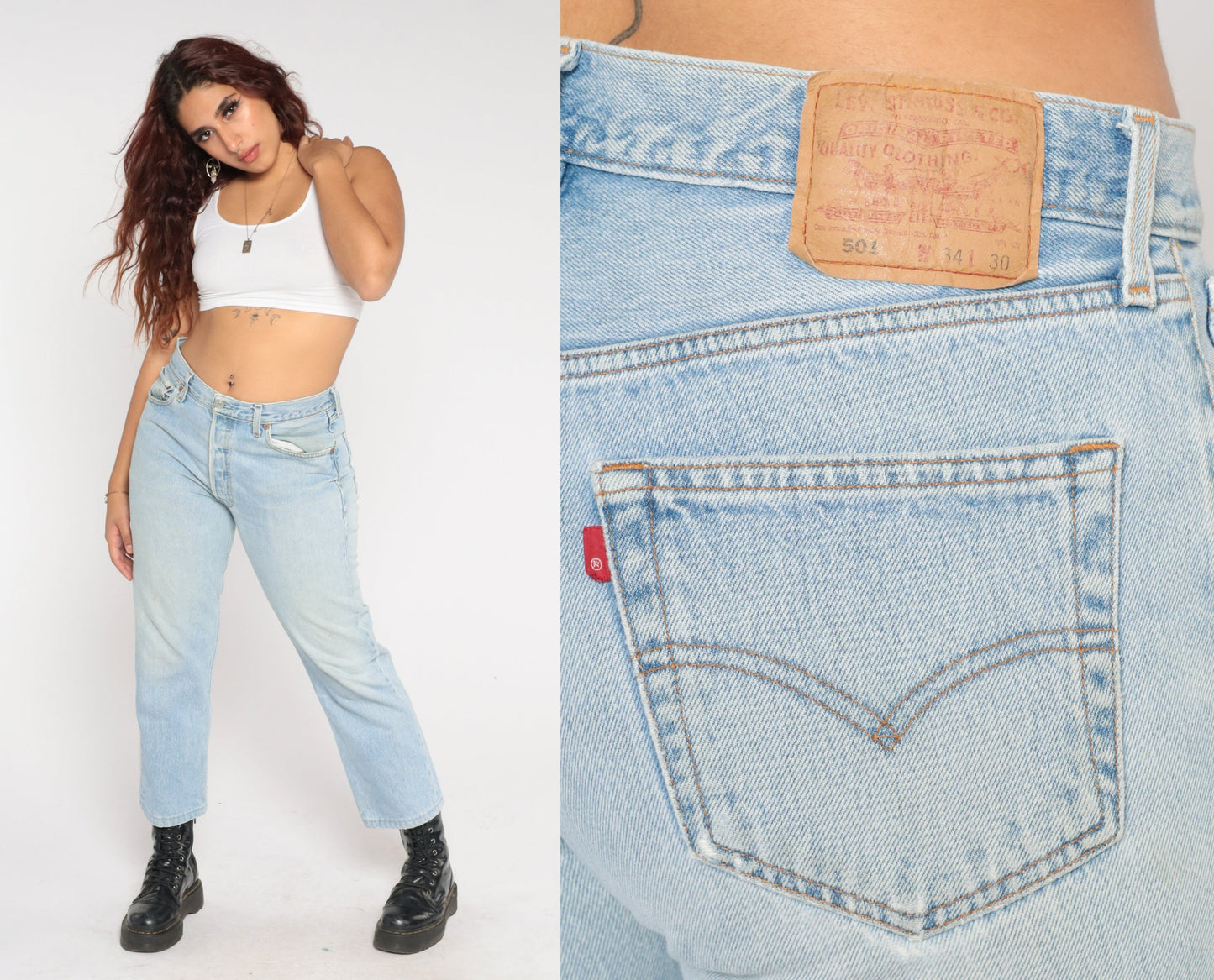 Levis 501 90s Straight Leg Jeans Light Wash Button Fly Large 34