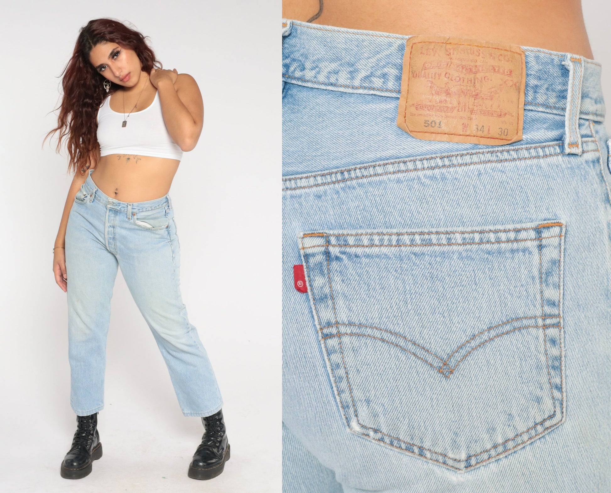 Levis 501 90s Straight Leg Jeans Light Wash Button Fly Large 34