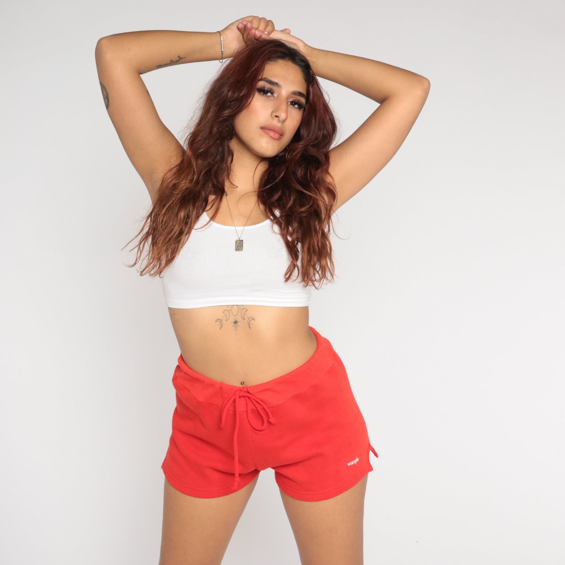 80s Wrangler Red Sweat Shorts Drawstring High Waist Large L