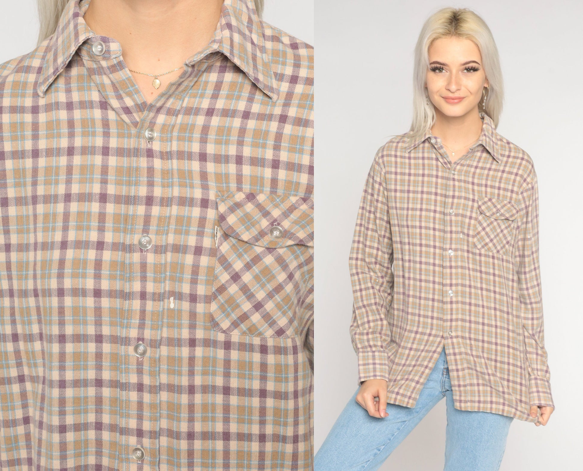 80s Levi's Plaid Flannel Button-Up Shirt Long Sleeve Medium