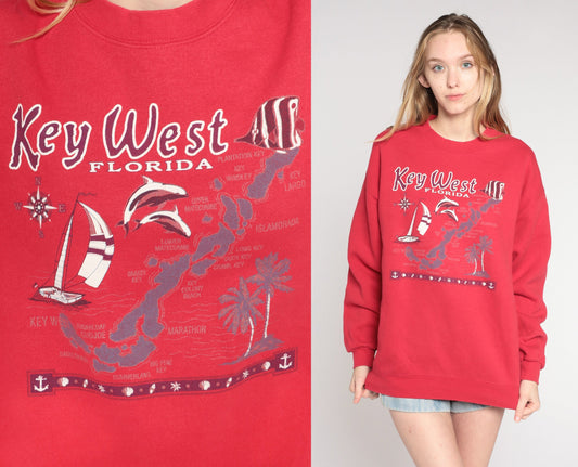 90s Lee Key West Florida Sweatshirt Red Graphic Crewneck Pullover Large L