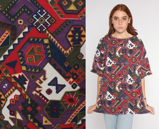 90s Southwestern Graphic T-Shirt Purple Aztec Print Extra Large XL