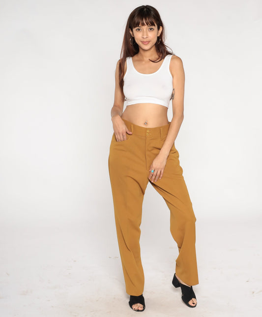 70s Brown Straight Leg Trousers High Rise Menswear Slacks Large 34