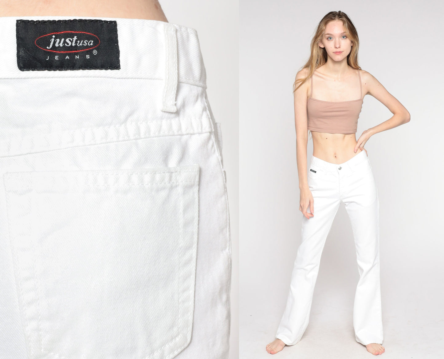90s White Flared Jeans Low Rise Bell Bottom Denim Extra Small XS