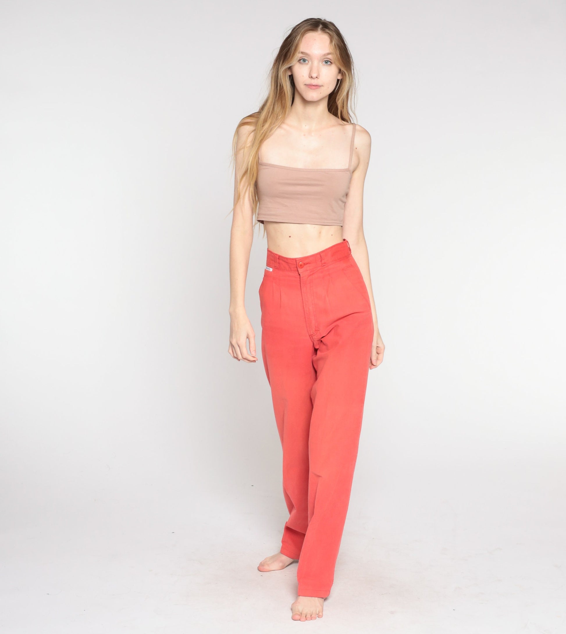 80s Rockies Red Cotton High-Waisted Tapered Trousers Extra Small Tall
