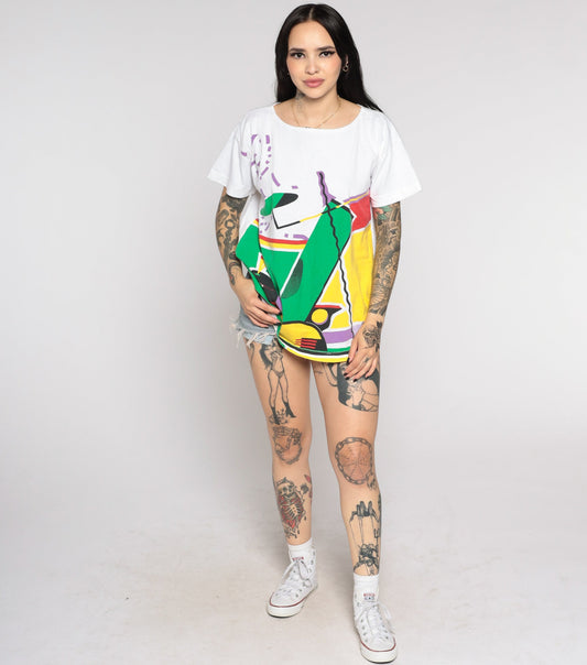 00s Golf Bag Graphic T-Shirt White Stylized Club Print Large L