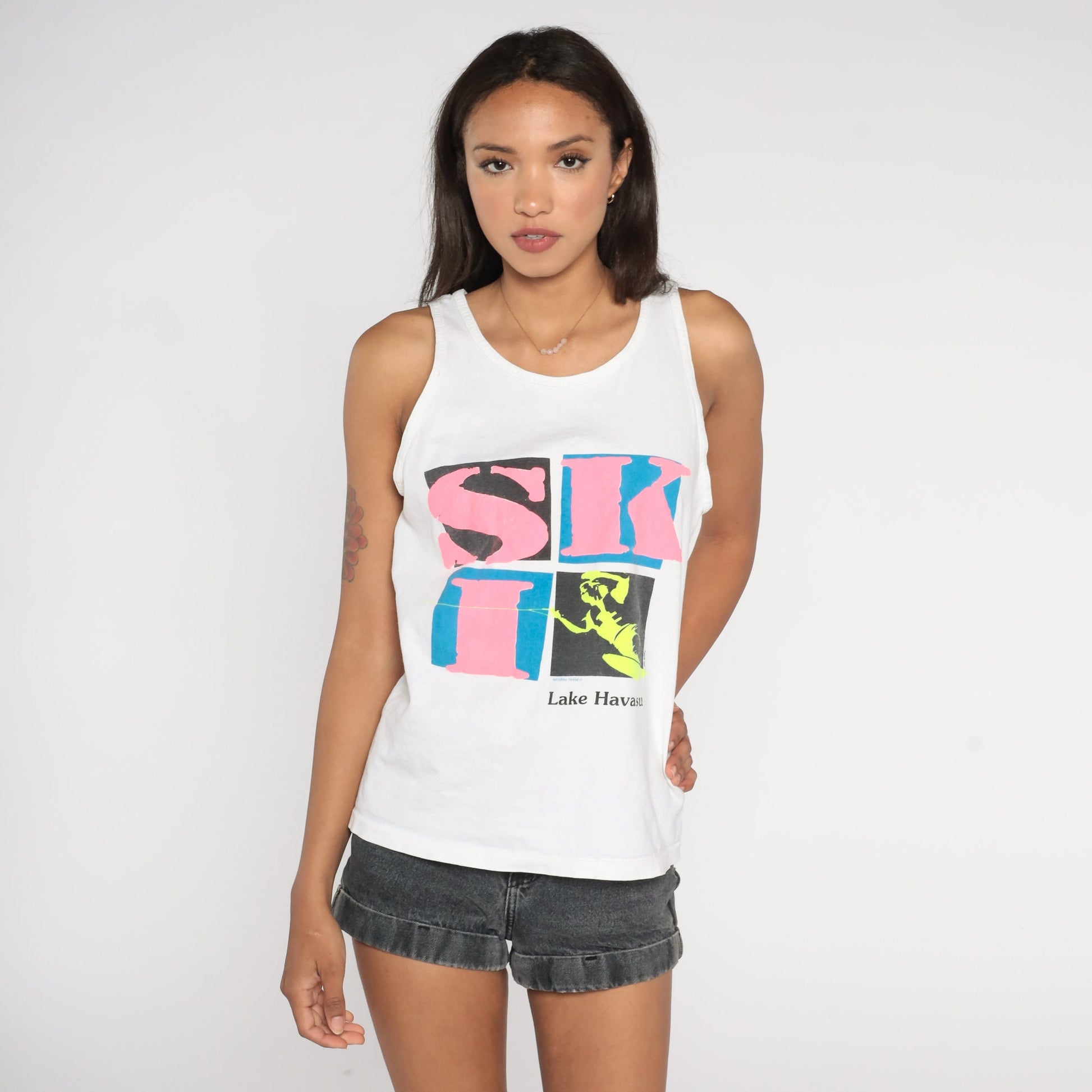 90s Jet Ski Lake Havasu Neon Graphic Tank Top Cotton Medium