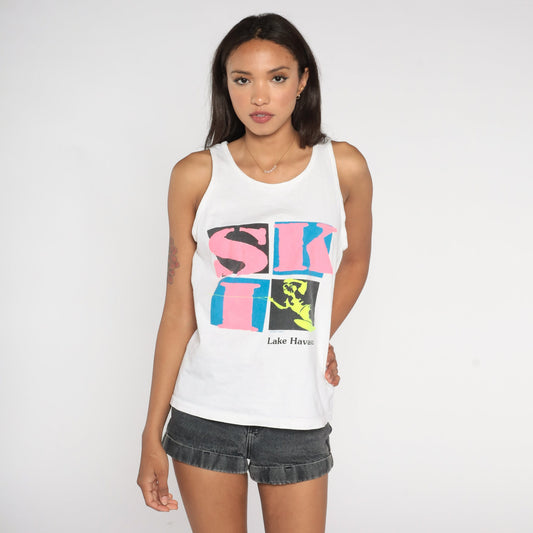 90s Jet Ski Lake Havasu Neon Graphic Tank Top Cotton Medium