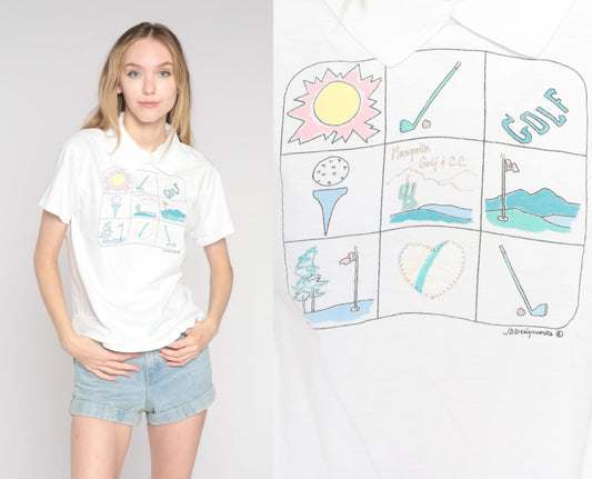 90s Mesquite Country Club Golf Graphic Collared T-Shirt White Medium