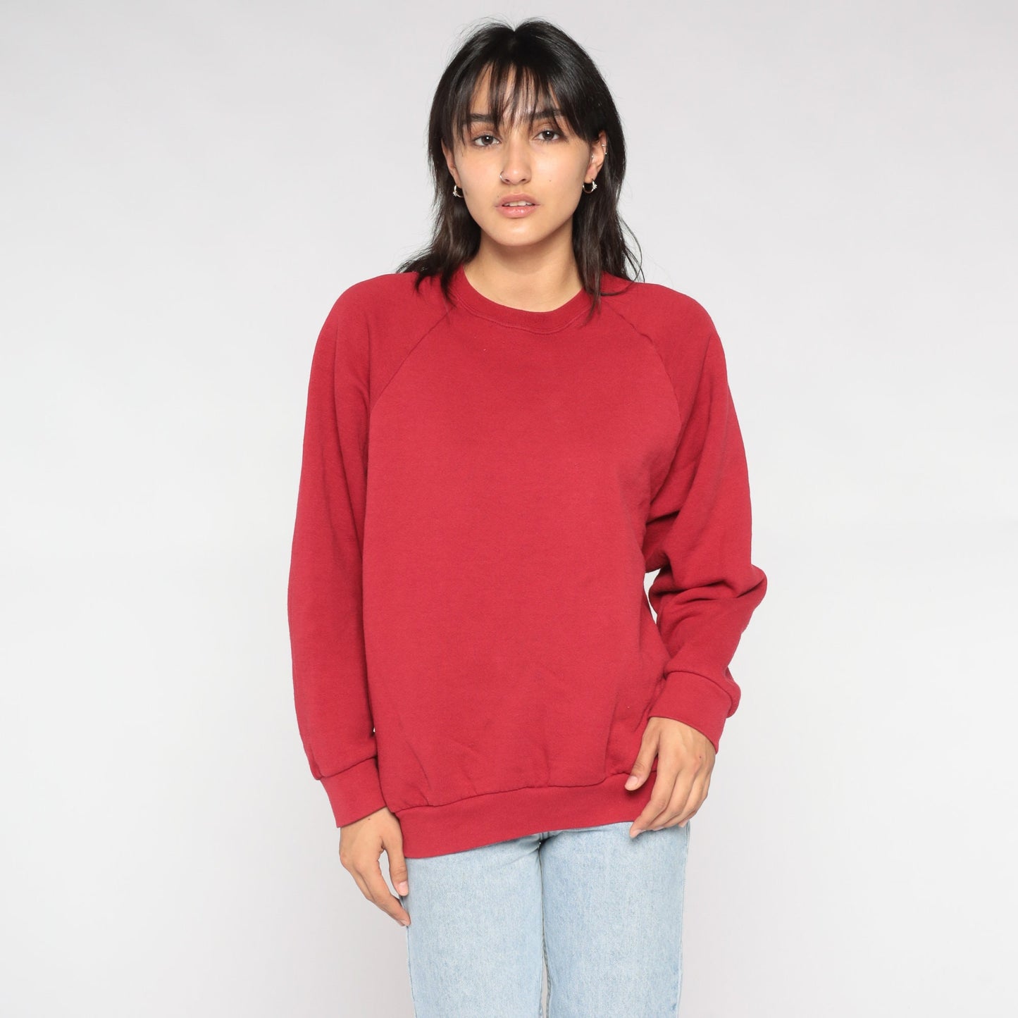 00s Red Raglan Sweatshirt Fruit of the Loom Crewneck Pullover Extra Large XXL