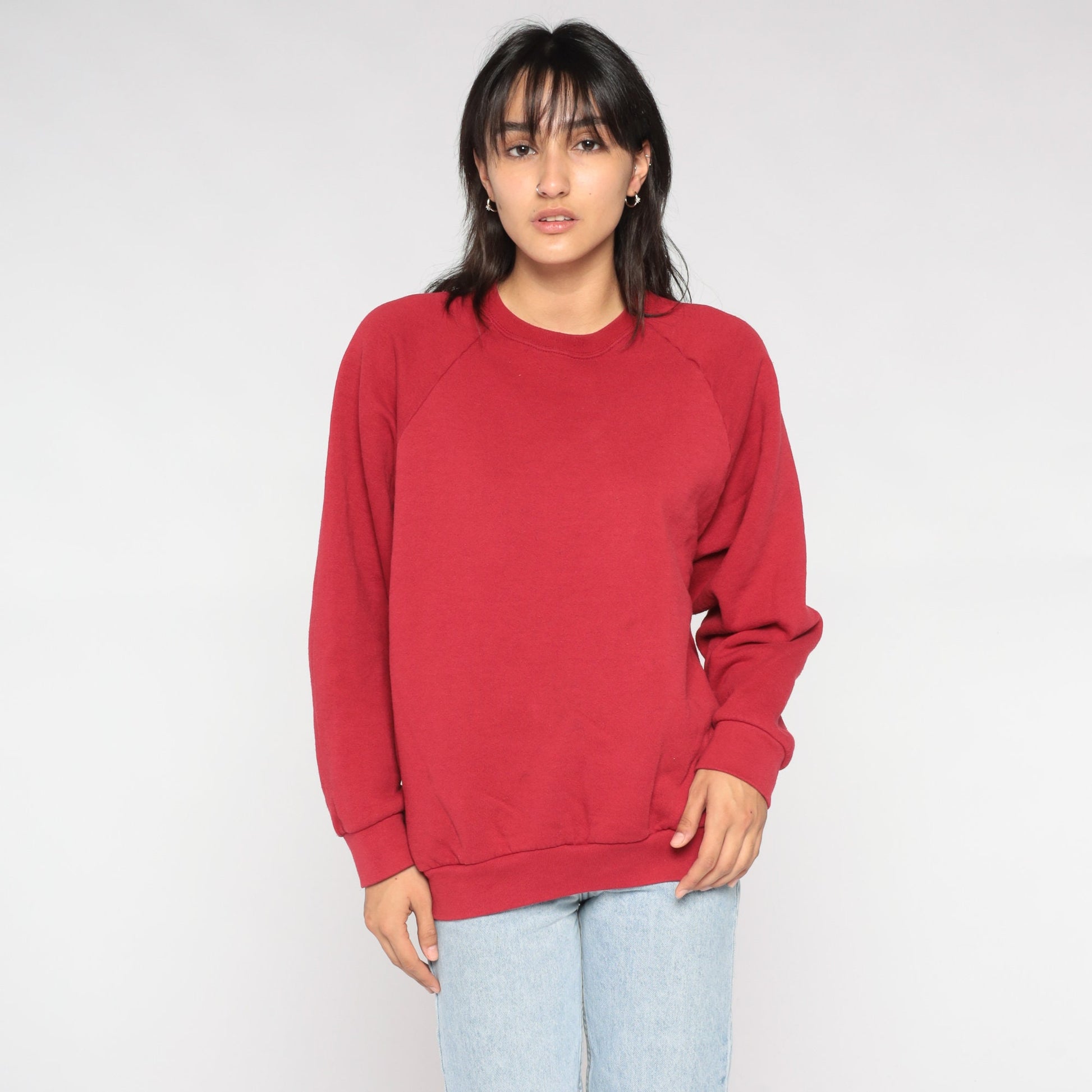 00s Red Raglan Sweatshirt Fruit of the Loom Crewneck Pullover Extra Large XXL