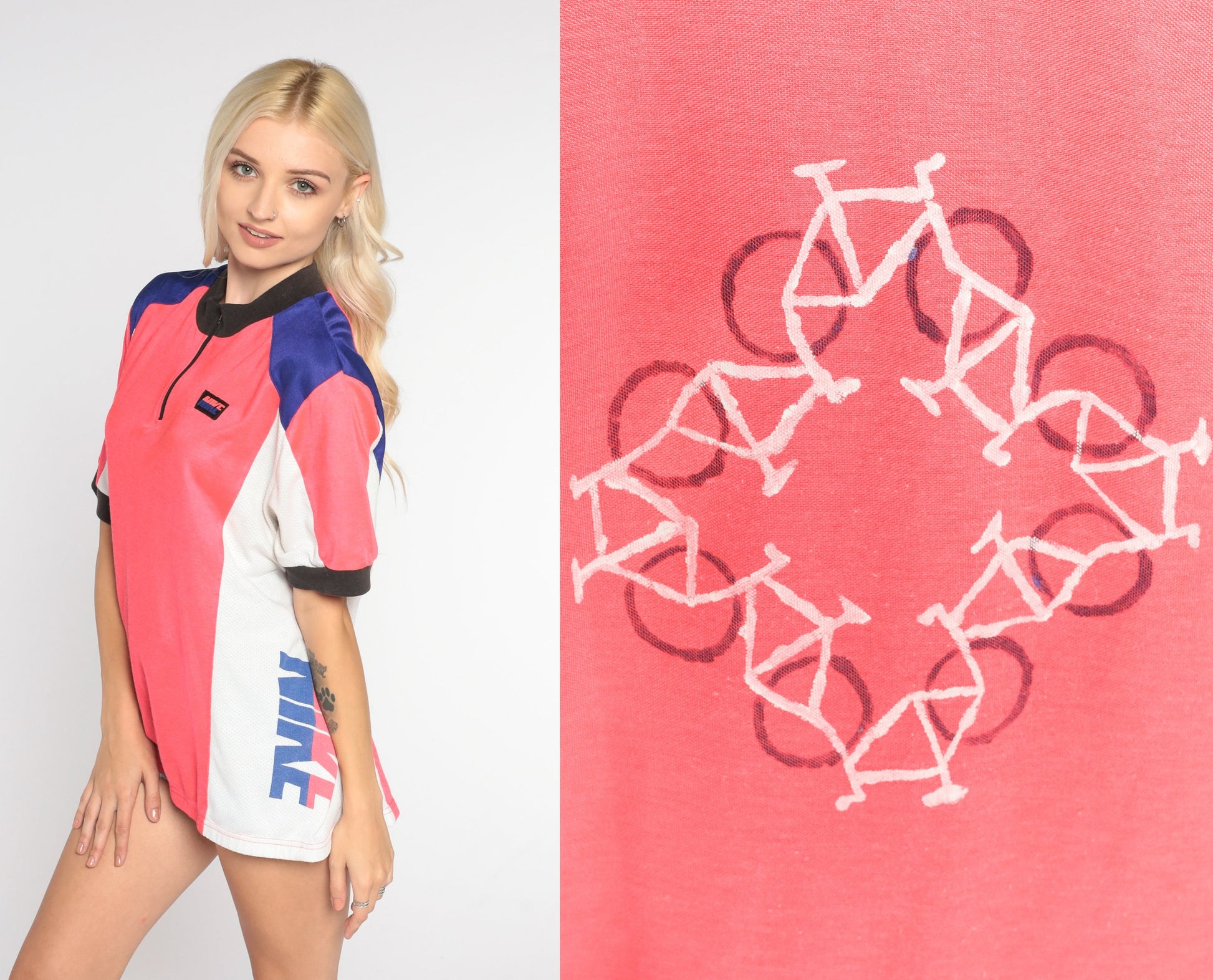 Nike 90s Cycling Jersey Graphic Tee Pink Blue White Extra Large XL
