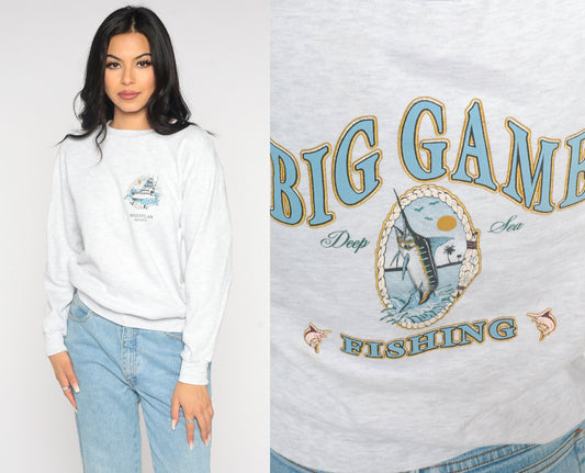 90s Mazatlan Mexico Fishing Sweatshirt Grey Crewneck Small