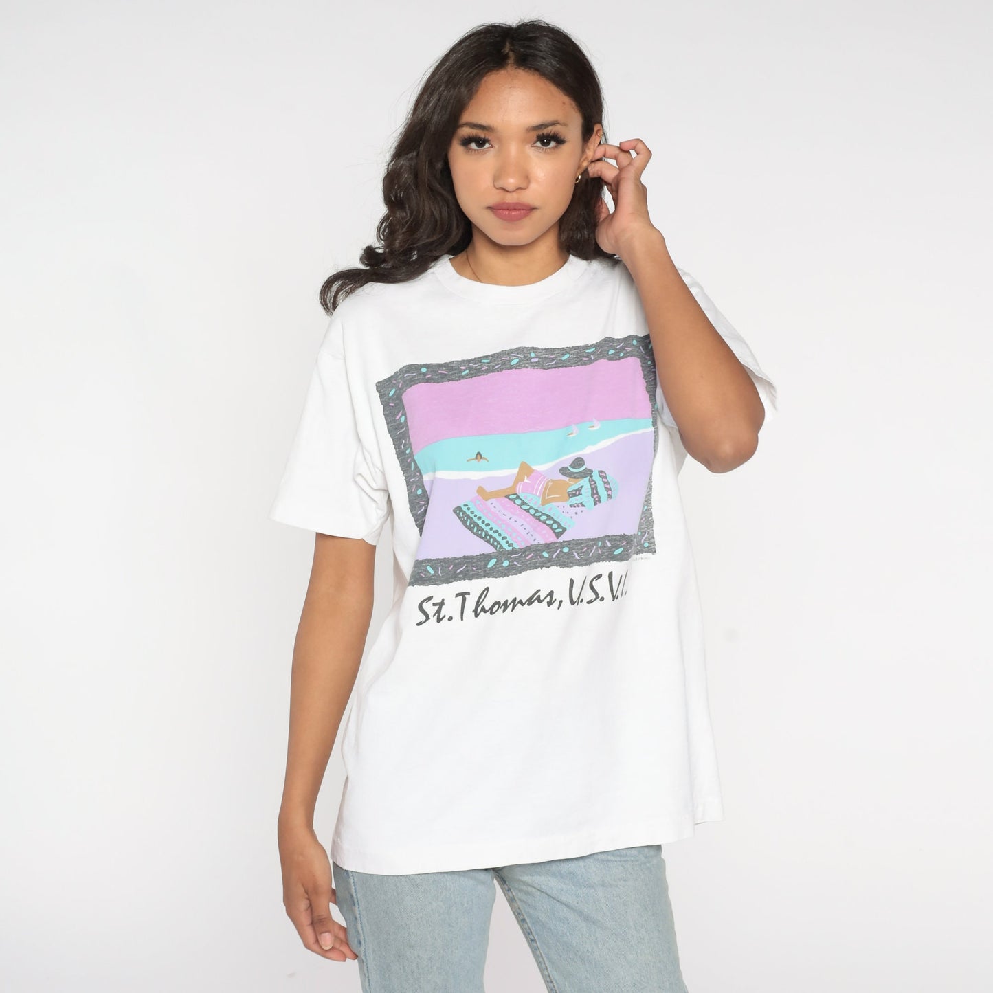 90s St Thomas Virgin Islands Graphic T-Shirt Cotton Beach Tee Medium
