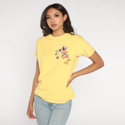 90s Warner Brothers Tweety Bird Embroidered T-Shirt Yellow Graphic Tee Small
