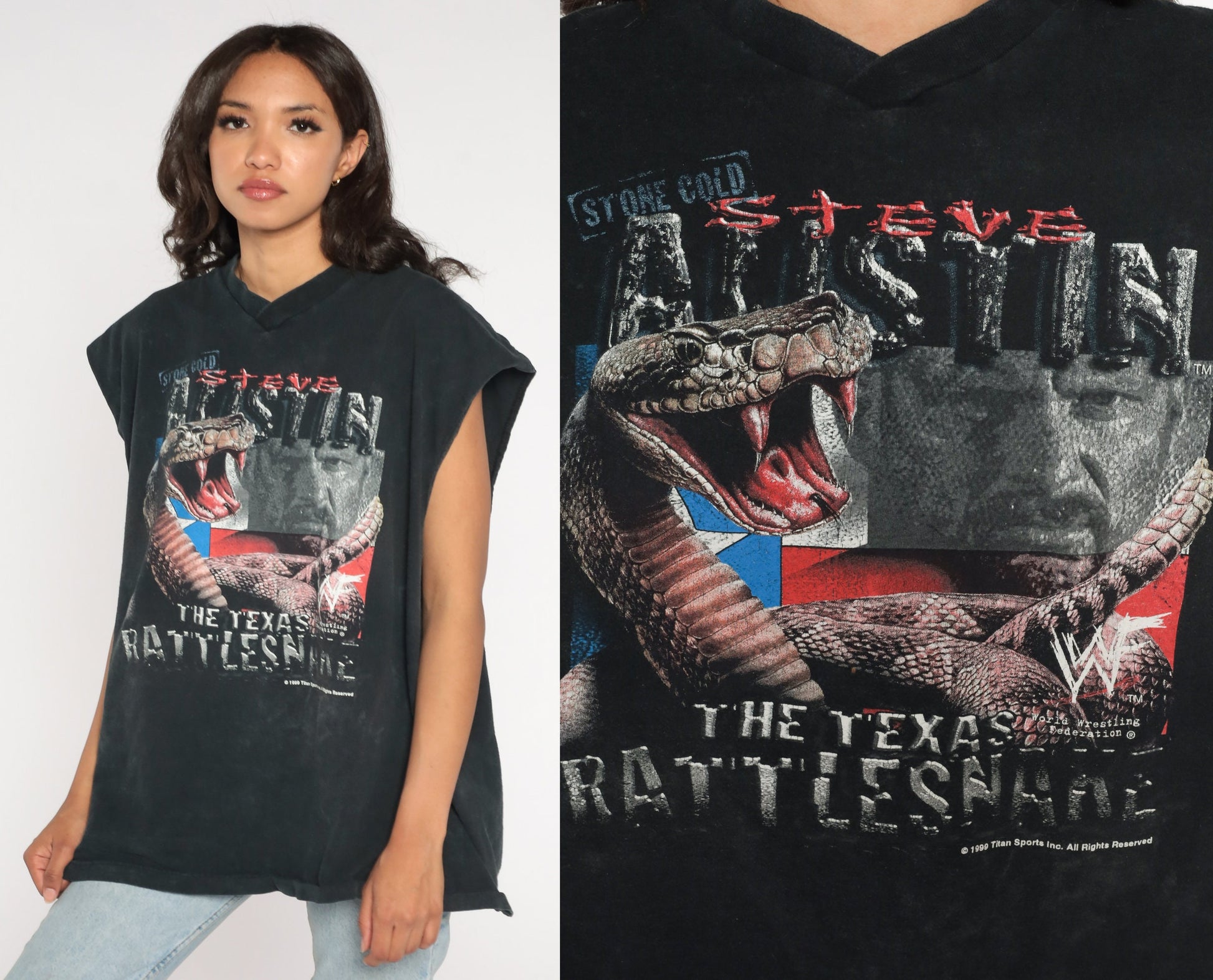 1999 Stone Cold Steve Austin WWF Wrestling Graphic T-Shirt Cutoff Sleeves Extra Extra Large XXL