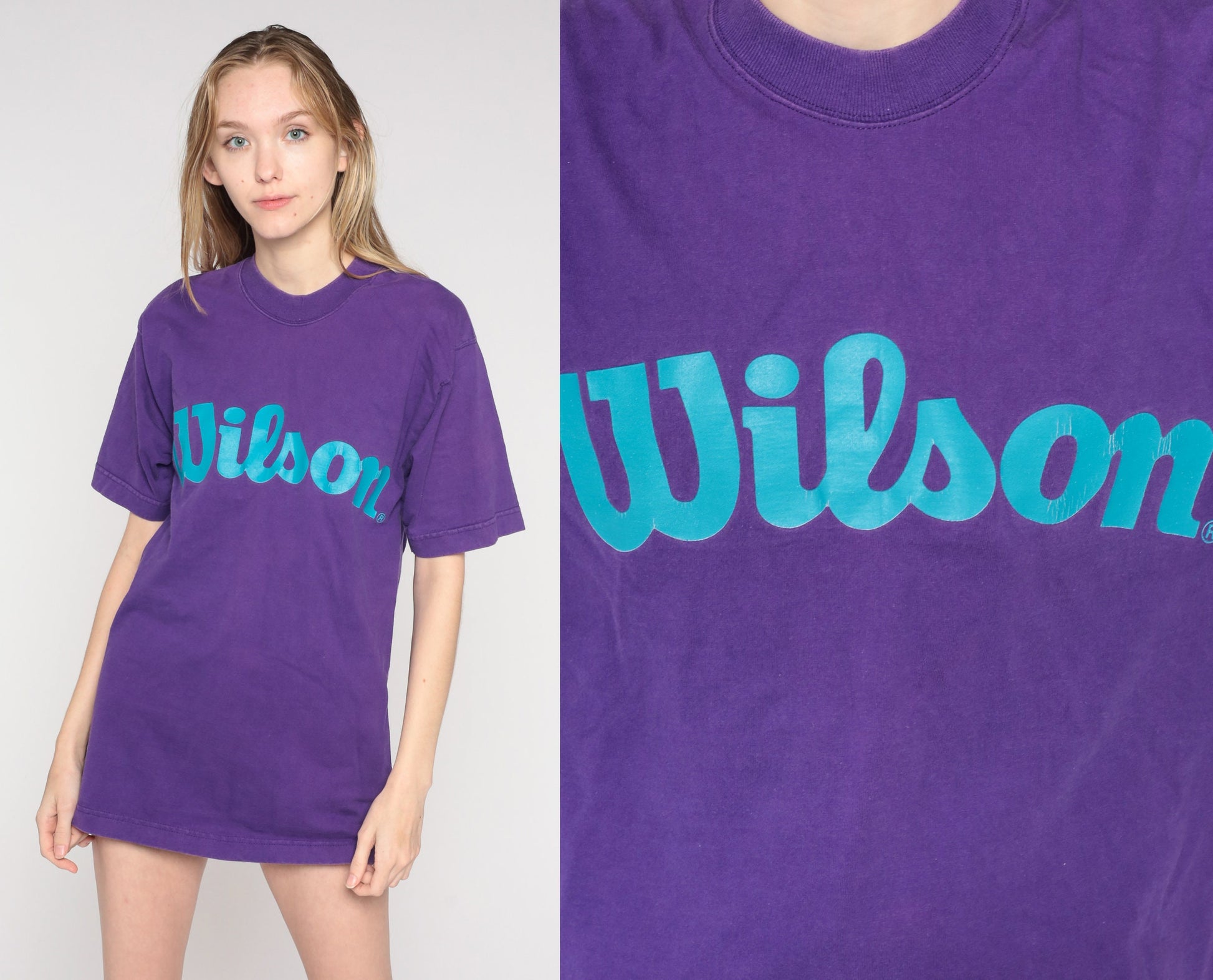 90s Wilson Purple Spellout Graphic T-Shirt Cotton Medium