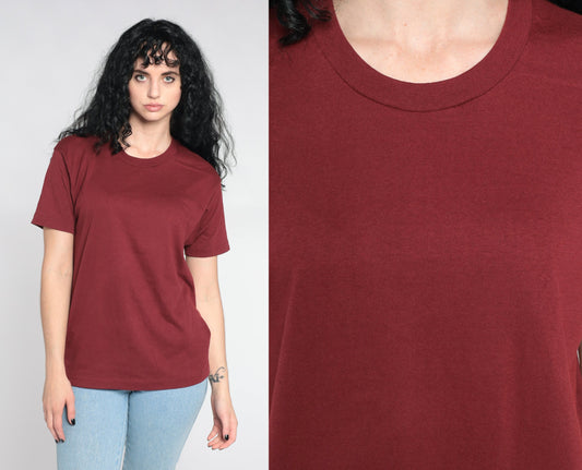 80s Screen Stars Burgundy Single Stitch T-Shirt Plain Tee Medium